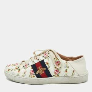 Gucci Multicolor Canvas and Leather Web Bee Ace Low Top Sneakers Size 36.5