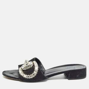 Gucci Black Suede Embellished Maxime Slide Sandals Size 41