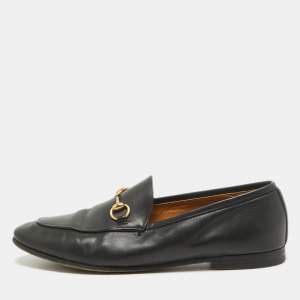 Gucci Black Leather Jordaan Slip On Loafers Size 38