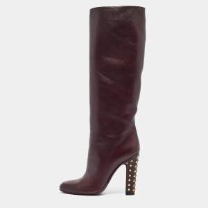 Gucci Burgundy Leather Knee Length Boots Size 41