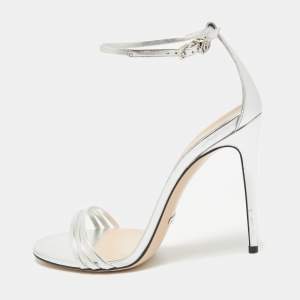 Gucci Silver Leather IIse Ankle Strap Sandals Size 39