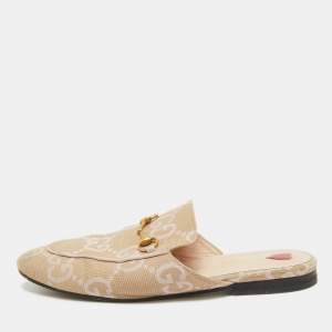 Gucci Beige GG Canvas Princetown Horsebit Flat Mules Size 40