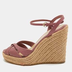 Gucci Pink Guccissima Leather Espadrille Wedge Platform Ankle Strap Sandals Size 36.5