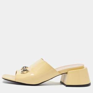 Gucci Yellow Patent Leather Lexi Horsebit Slide Sandals Size 39