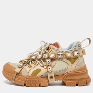 Gucci Beige Leather,Suede and Mesh Flashtrek Chunky Sneakers Size 39