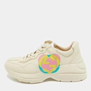 Gucci Cream Leather GG Heart Rhyton Sneakers Size 38