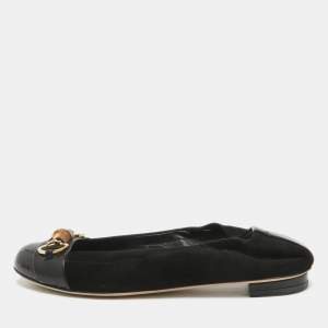 Gucci Black Suede Bamboo Accent Suede Ballet Flats Size 37