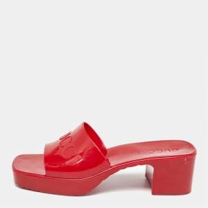 Gucci Red Rubber Logo Embossed Slide Sandals Size 36