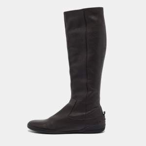 Pre Owned Gucci Brown Leather Knee Length Boots Size 40