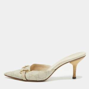 Gucci Cream GG Leather Pointed Toe Mules Size 38.5