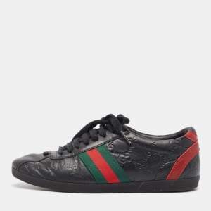 Gucci Black Leather Web Low Top Sneakers Size 36