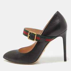 Gucci Black Leather Sylvie Mary Jane Pumps Size 39