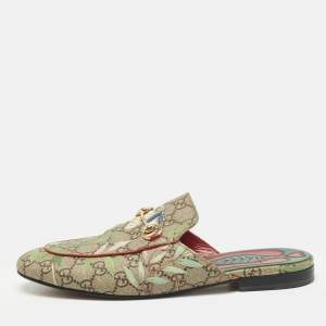 Gucci Multicolor GG Coated Canvas Princetown Horsebit Flat Mules Size 41