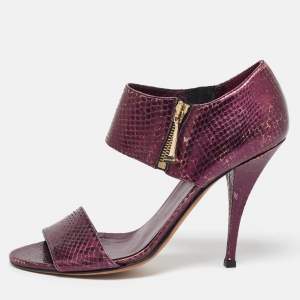 Gucci Purple Python Embossed Leather Open Toe Zip Sandals Size 39