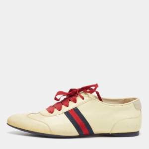 Gucci Cream Patent Leather Lace Up Sneakers 36