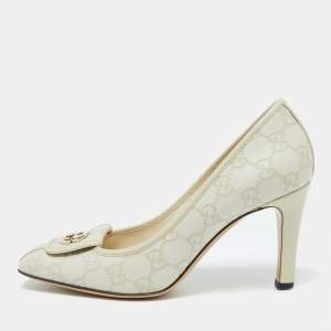 Gucci Beige Guccisima Leather Square Toe Pumps Size 38.5