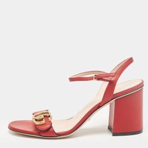 Gucci Red Leather GG Marmont Ankle Strap Sandals Size 37