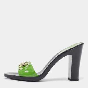 Gucci Green Patent Leather Horsebit Slide Sandals Size 38.5