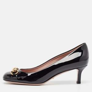 Gucci Black Patent Leather Jolene Horsebit Pumps Size 35.5