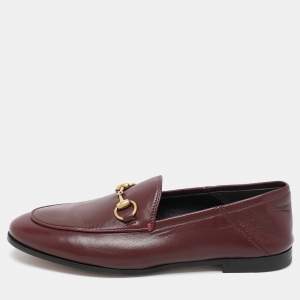 Gucci Burgundy Leather Jordaan Horsebit Loafers Size 35