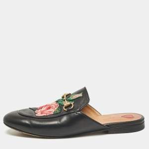 Gucci Black Leather Princetown Mules Size 38.5