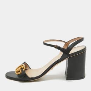 Gucci Black Leather GG Marmont Ankle Strap Sandals Size 39