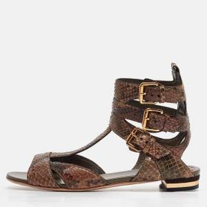 Gucci Brown/Beige Python Ankle Strap Sandals Size 38.5