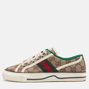 Gucci Brown Canvas Tennis 1977 Lace Up Sneakers Size 35.5