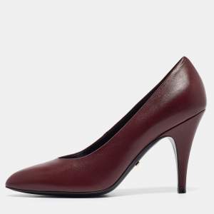 Gucci Burgundy Leather Pointed Toe Pumps Size 37.5