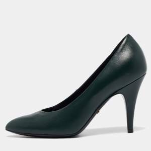 Pre Owned Gucci Green Leather Pointed Toe Pumps Size 37.5