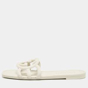 Pre Owned Gucci Light Grey Rubber Interlocking G Flat Slides Size 40