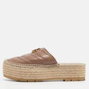 Pre Owned Gucci Beige Leather GG Marmont Espadrille Sandals Size 39