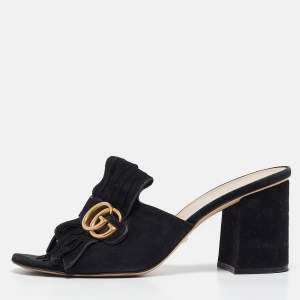 Gucci Black Suede GG Slide Sandals Size 40