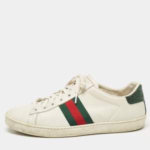 Gucci White Crocodile and Leather Ace Lace Up Sneakers Size 38.5