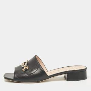 Gucci Black Leather Zumi Slide Sandals Size 39