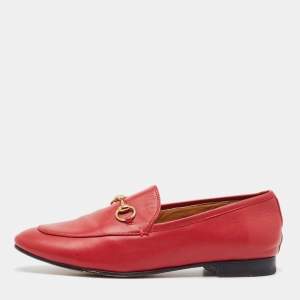 Gucci Dark Red Leather Jordaan Loafers Size 38