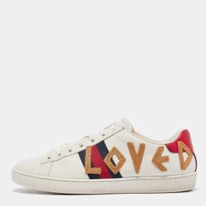 Gucci White Leather Web Ace Lace Up Sneakers Size 38