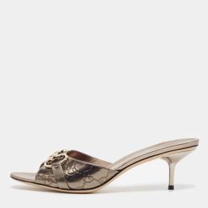 Gucci Metallic Leather Slide Sandals Size 39