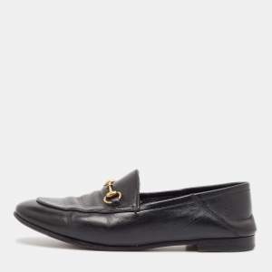 Gucci Black Leather Jordaan Loafers Size 38.5