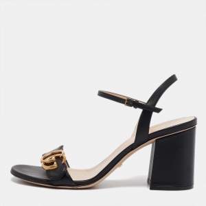 Gucci Black Leather GG Marmont Ankle Strap Sandals Size 38