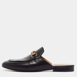 Gucci Black Leather Princetown Flat Mules Size 36