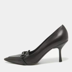 Gucci Black Leather Horsebit Pointed Toe Pumps Size 38.5