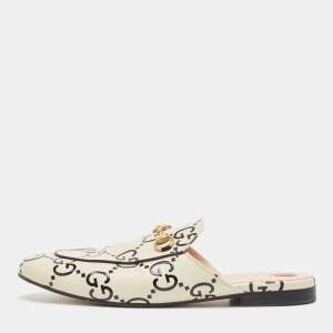 Gucci Cream/Black Leather Ghost Princetown Mules Size 40.5