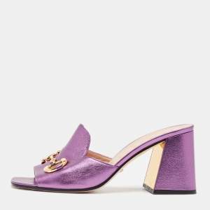 Gucci Metallic Purple Leather Slide Sandals Size 40.5