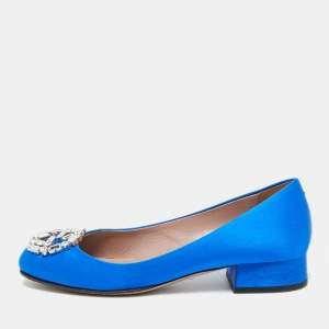 Gucci Blue Satin Interlocking G Ballet Flats Size 36