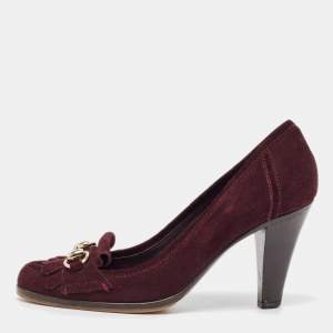 Gucci Burgundy Suede Fringe Pumps Size 36.5