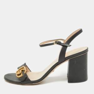 Gucci Black Leather GG Marmont Ankle Strap Sandals Size 39.5