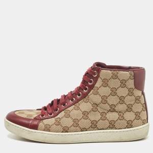 Gucci Brown/Beige GG Canvas and Leather High Top Sneakers Size 38