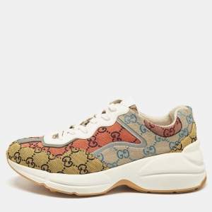 Gucci Multicolor GG Canvas and Leather Rhyton Lace Up Sneakers Size 41