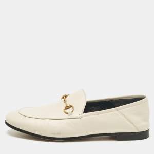 Gucci Off White Leather Jordaan Loafers Size 39